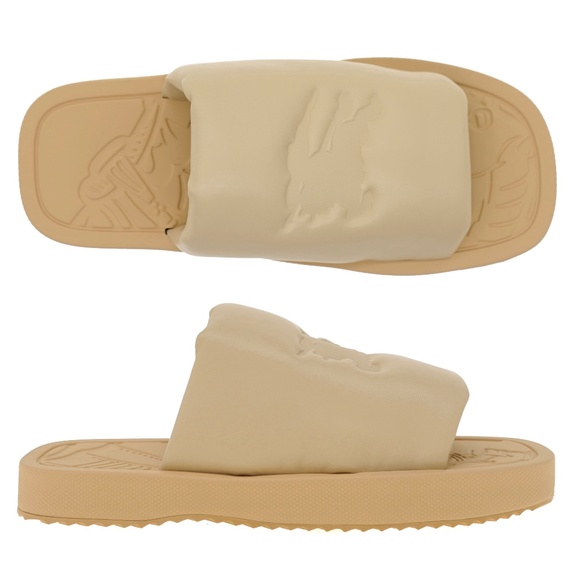 Burberry Knight Men Slab Slides Beige Leather Size 9 New - Picture 1 of 6